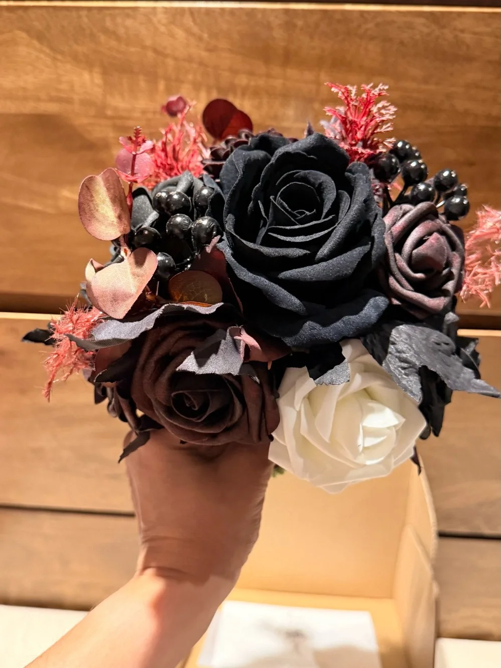 Ling's Moment Artificial Burgundy & Black Gothic Bouquet 7”
